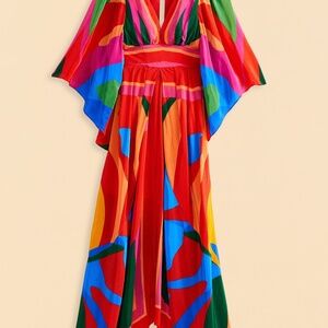 Farm Rio Colorful Leaves Midi Dress - NWT!